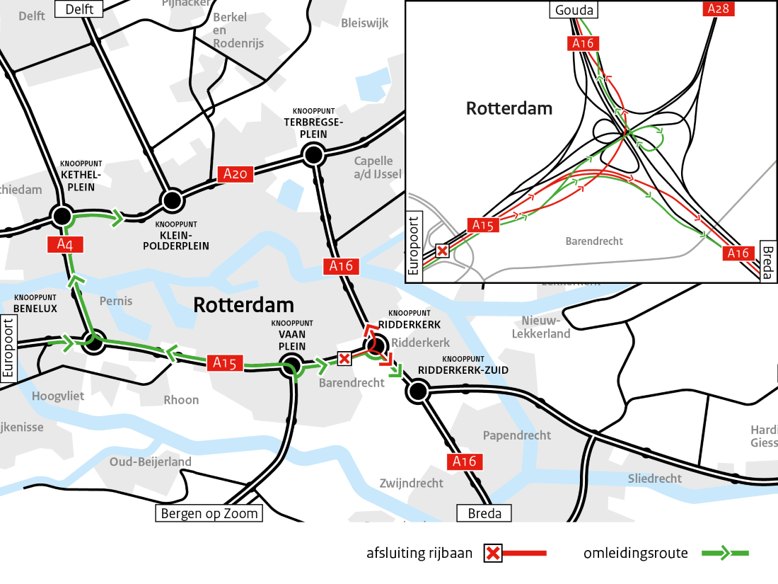 Weekendafsluiting A15 richting Ridderkerk