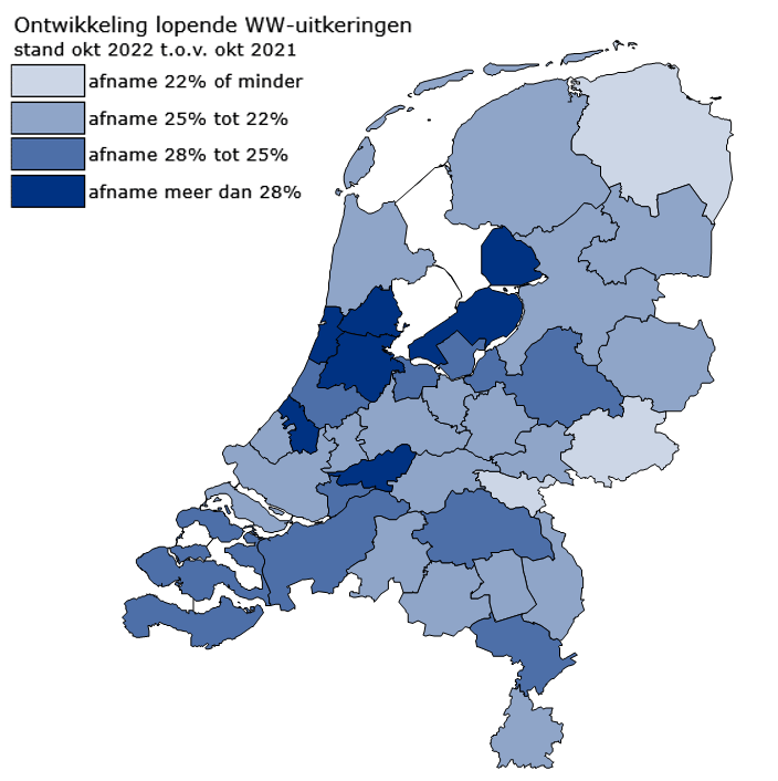 ontwikkeling lopende WW-uitkeringen 2021-2022