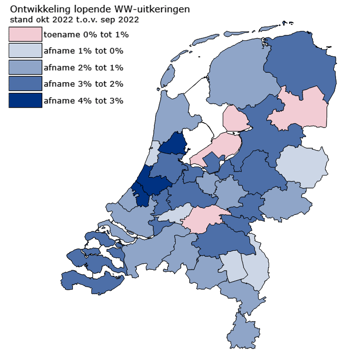 ontwikkeling lopende WW-uitkeringen 2022 sept-okt