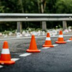 Alt-tekst: Wegafsluiting met verkeerspionnen op de Papendrechtsebrug (N3) vanwege gewichtsbeperking en inhaalverbod voor vrachtwagens vanaf 12 september 2025.