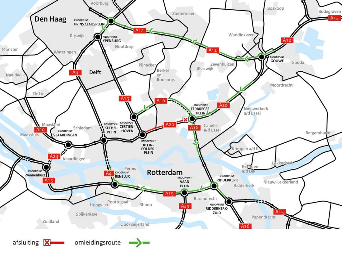 A20 Rotterdam twee keer twee weken dicht in zomer 2026