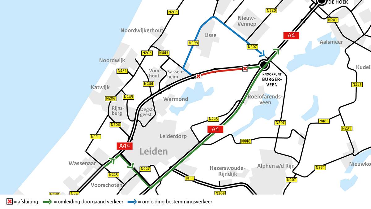 Rijkswaterstaat sluit A44 richting Amsterdam volledig af