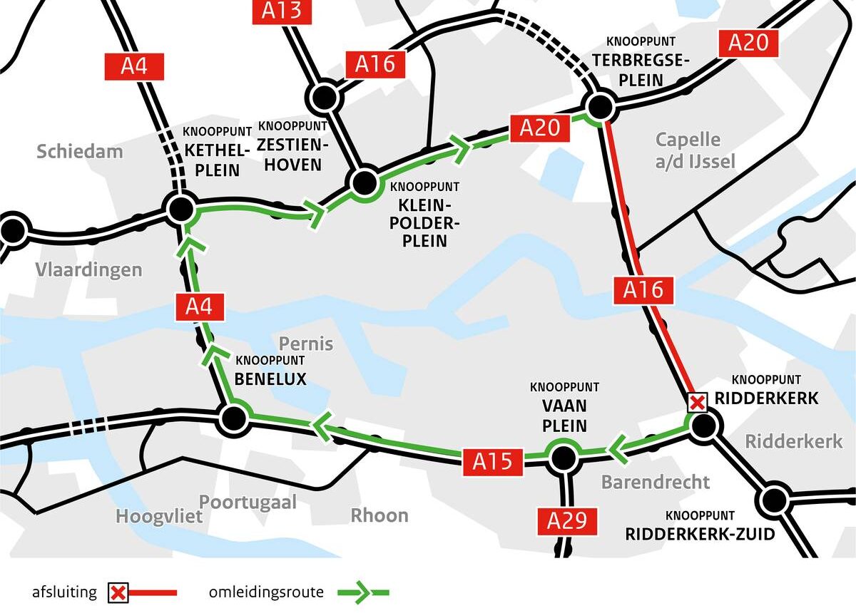 A16 Rotterdam dit weekend dicht: 60 minuten vertraging verwacht
